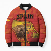Personalized Spain Bomber Puffer Jacket The Spanish Fighting Bull With Coat Of Arms - Wonder Print Shop