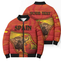 Personalized Spain Bomber Puffer Jacket The Spanish Fighting Bull With Coat Of Arms - Wonder Print Shop