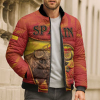 Personalized Spain Bomber Puffer Jacket The Spanish Fighting Bull With Coat Of Arms - Wonder Print Shop