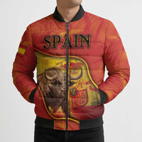 Personalized Spain Bomber Puffer Jacket The Spanish Fighting Bull With Coat Of Arms - Wonder Print Shop