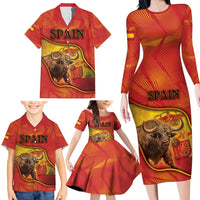 Personalized Spain Family Matching Long Sleeve Bodycon Dress and Hawaiian Shirt The Spanish Fighting Bull With Coat Of Arms - Wonder Print Shop