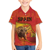 Personalized Spain Family Matching Off The Shoulder Long Sleeve Dress and Hawaiian Shirt The Spanish Fighting Bull With Coat Of Arms - Wonder Print Shop