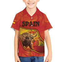 Personalized Spain Family Matching Off Shoulder Short Dress and Hawaiian Shirt The Spanish Fighting Bull With Coat Of Arms - Wonder Print Shop
