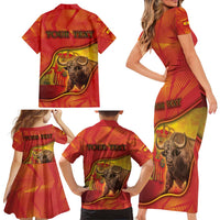Personalized Spain Family Matching Short Sleeve Bodycon Dress and Hawaiian Shirt The Spanish Fighting Bull With Coat Of Arms - Wonder Print Shop
