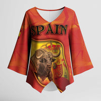 Personalized Spain Kimono Sleeve Blouse The Spanish Fighting Bull With Coat Of Arms - Wonder Print Shop