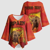 Personalized Spain Kimono Sleeve Blouse The Spanish Fighting Bull With Coat Of Arms - Wonder Print Shop