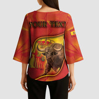 Personalized Spain Kimono Sleeve Blouse The Spanish Fighting Bull With Coat Of Arms - Wonder Print Shop