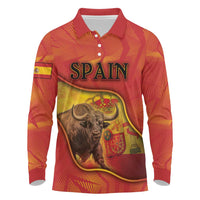 Personalized Spain Long Sleeve Polo Shirt The Spanish Fighting Bull With Coat Of Arms - Wonder Print Shop