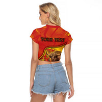 Personalized Spain Raglan Cropped T Shirt The Spanish Fighting Bull With Coat Of Arms - Wonder Print Shop