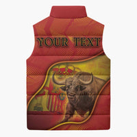 Personalized Spain Sleeveless Puffer Jacket The Spanish Fighting Bull With Coat Of Arms - Wonder Print Shop