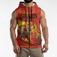 Personalized Spain Sleeveless Zip Hoodie The Spanish Fighting Bull With Coat Of Arms - Wonder Print Shop
