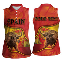 Personalized Spain Women Sleeveless Polo Shirt The Spanish Fighting Bull With Coat Of Arms - Wonder Print Shop