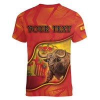 Personalized Spain Women V-Neck T-Shirt The Spanish Fighting Bull With Coat Of Arms - Wonder Print Shop