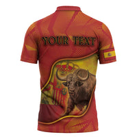 Personalized Spain Zipper Polo Shirt The Spanish Fighting Bull With Coat Of Arms - Wonder Print Shop