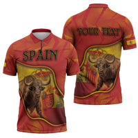 Personalized Spain Zipper Polo Shirt The Spanish Fighting Bull With Coat Of Arms - Wonder Print Shop