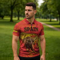 Personalized Spain Zipper Polo Shirt The Spanish Fighting Bull With Coat Of Arms - Wonder Print Shop