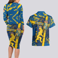 Personalized Sweden Couples Matching Long Sleeve Bodycon Dress and Hawaiian Shirt Coat Of Arms Unique Style - Wonder Print Shop