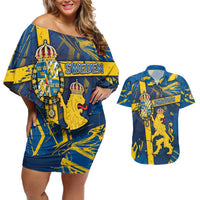 Personalized Sweden Couples Matching Off Shoulder Short Dress and Hawaiian Shirt Coat Of Arms Unique Style - Wonder Print Shop