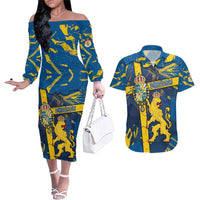 Personalized Sweden Couples Matching Off The Shoulder Long Sleeve Dress and Hawaiian Shirt Coat Of Arms Unique Style - Wonder Print Shop
