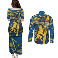 Personalized Sweden Couples Matching Puletasi and Long Sleeve Button Shirt Coat Of Arms Unique Style - Wonder Print Shop