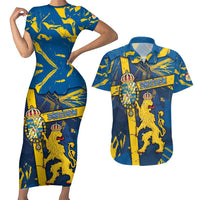 Personalized Sweden Couples Matching Short Sleeve Bodycon Dress and Hawaiian Shirt Coat Of Arms Unique Style - Wonder Print Shop
