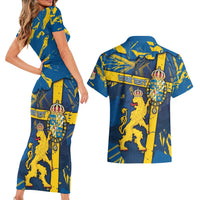 Personalized Sweden Couples Matching Short Sleeve Bodycon Dress and Hawaiian Shirt Coat Of Arms Unique Style - Wonder Print Shop