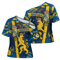 Personalized Sweden Cross Shoulder Shirt Coat Of Arms Unique Style - Wonder Print Shop