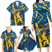 Personalized Sweden Family Matching Long Sleeve Bodycon Dress and Hawaiian Shirt Coat Of Arms Unique Style - Wonder Print Shop