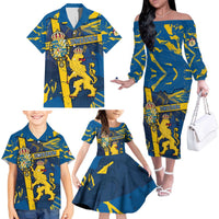Personalized Sweden Family Matching Off The Shoulder Long Sleeve Dress and Hawaiian Shirt Coat Of Arms Unique Style - Wonder Print Shop