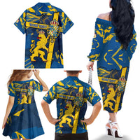 Personalized Sweden Family Matching Off The Shoulder Long Sleeve Dress and Hawaiian Shirt Coat Of Arms Unique Style - Wonder Print Shop