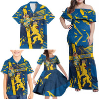 Personalized Sweden Family Matching Off Shoulder Maxi Dress and Hawaiian Shirt Coat Of Arms Unique Style - Wonder Print Shop