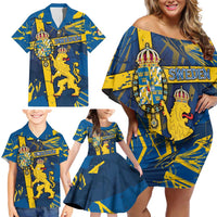 Personalized Sweden Family Matching Off Shoulder Short Dress and Hawaiian Shirt Coat Of Arms Unique Style - Wonder Print Shop
