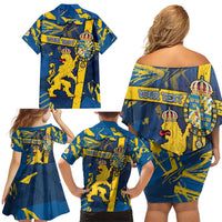 Personalized Sweden Family Matching Off Shoulder Short Dress and Hawaiian Shirt Coat Of Arms Unique Style - Wonder Print Shop