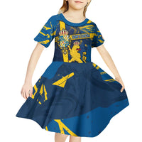 Personalized Sweden Kid Short Sleeve Dress Coat Of Arms Unique Style - Wonder Print Shop
