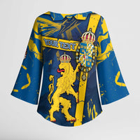 Personalized Sweden Kimono Sleeve Blouse Coat Of Arms Unique Style - Wonder Print Shop
