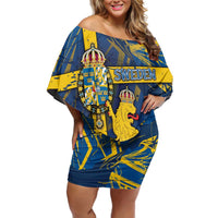 Personalized Sweden Off Shoulder Short Dress Coat Of Arms Unique Style - Wonder Print Shop