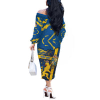 Personalized Sweden Off The Shoulder Long Sleeve Dress Coat Of Arms Unique Style - Wonder Print Shop
