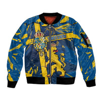 Personalized Sweden Sleeve Zip Bomber Jacket Coat Of Arms Unique Style - Wonder Print Shop