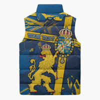 Personalized Sweden Sleeveless Puffer Jacket Coat Of Arms Unique Style - Wonder Print Shop