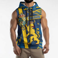 Personalized Sweden Sleeveless Zip Hoodie Coat Of Arms Unique Style - Wonder Print Shop