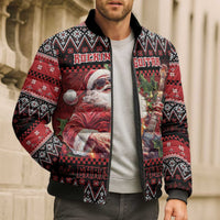 Guitar Christmas Bomber Puffer Jacket Rocking Santa - Wonder Print Shop