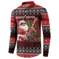 Guitar Christmas Button Sweatshirt Rocking Santa - Wonder Print Shop