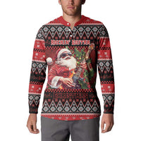Guitar Christmas Button Sweatshirt Rocking Santa - Wonder Print Shop