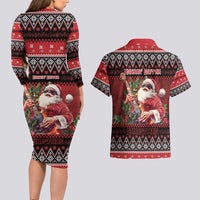 Guitar Christmas Couples Matching Long Sleeve Bodycon Dress and Hawaiian Shirt Rocking Santa - Wonder Print Shop