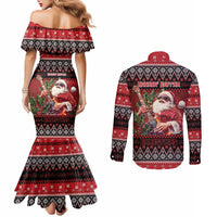 Guitar Christmas Couples Matching Mermaid Dress and Long Sleeve Button Shirt Rocking Santa - Wonder Print Shop