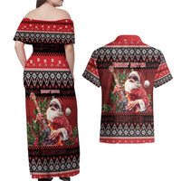 Guitar Christmas Couples Matching Off Shoulder Maxi Dress and Hawaiian Shirt Rocking Santa - Wonder Print Shop