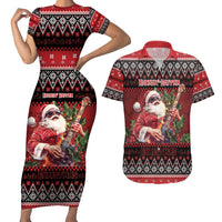 Guitar Christmas Couples Matching Short Sleeve Bodycon Dress and Hawaiian Shirt Rocking Santa - Wonder Print Shop