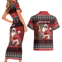Guitar Christmas Couples Matching Short Sleeve Bodycon Dress and Hawaiian Shirt Rocking Santa - Wonder Print Shop