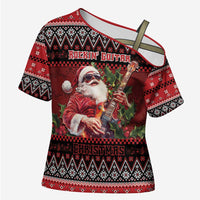 Guitar Christmas Cross Shoulder Shirt Rocking Santa - Wonder Print Shop