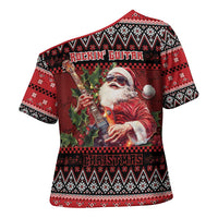 Guitar Christmas Cross Shoulder Shirt Rocking Santa - Wonder Print Shop